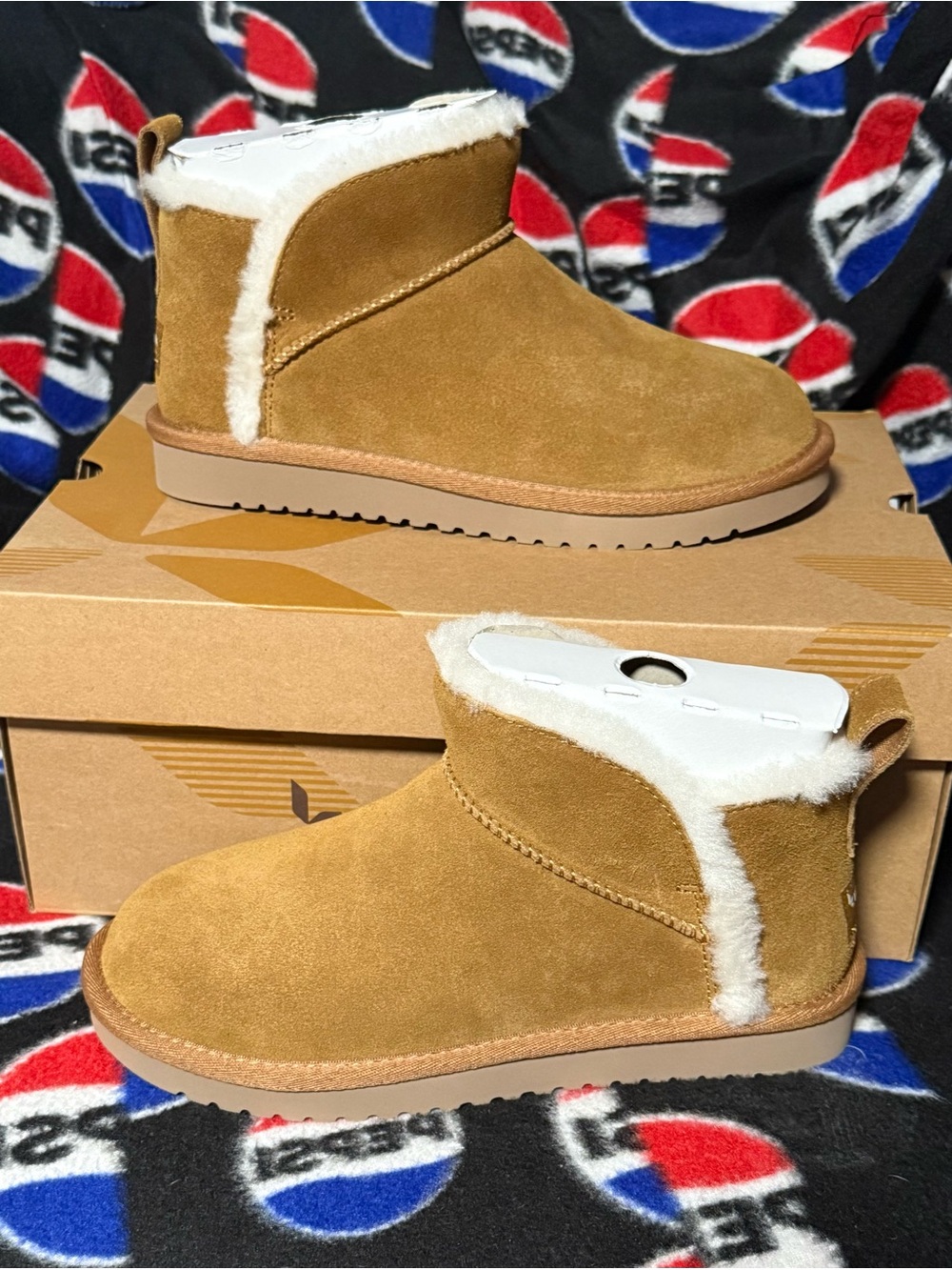 Koolaburra Chestnut Suede Shearling Ankle Booties - Tan & White